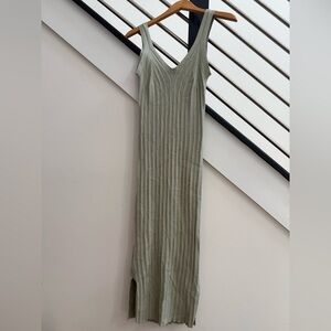 Elegant Olive Green Ribbed Dress